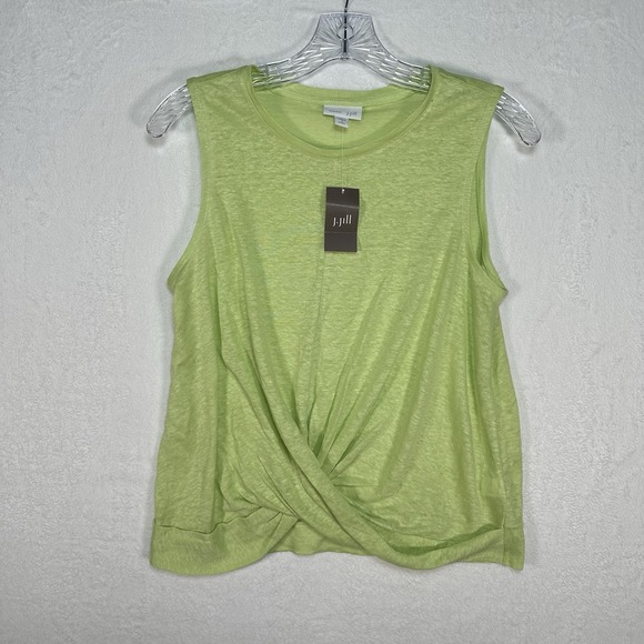 NWT J Jill Womens Love Linen Tank Top Sz S Sleevless Knot Front Green 100% Linen - Picture 1 of 10